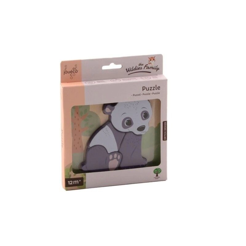 Joueco - Puzzle lemn certificat FSC, Familia Wildies, Panda, 15x18.5 cm, 12 luni+,4 piese, Multicolo