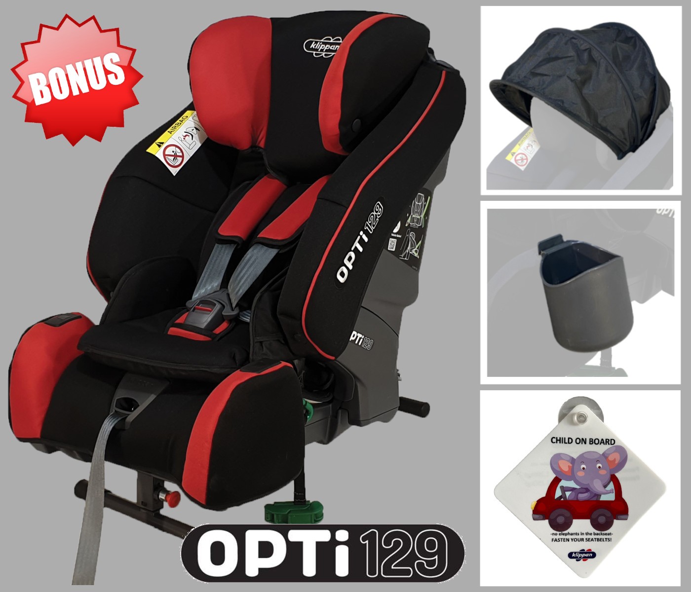 Scaun auto Klippan OPTI129 i-Size Rearfacing 125 cm/32 Kg Sunset + parasolar + suport pahar + semn C