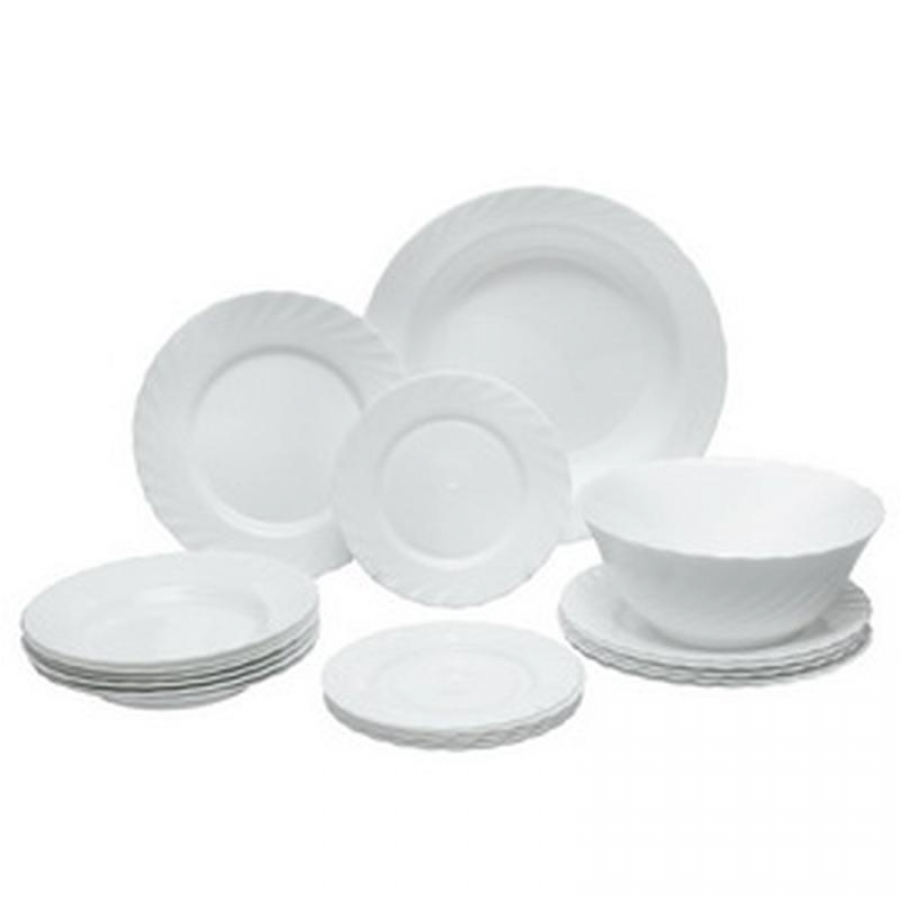 Set serviciu de masa alb, pentru 6 persoane, Luminarc Cadix, 19 piese, 18 farfurii diverse marimi si