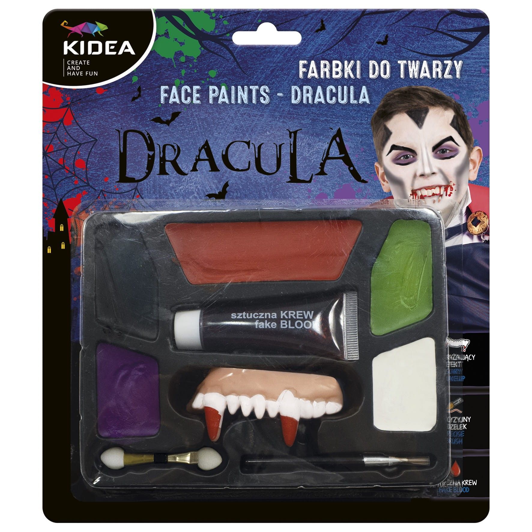 Set pictura de halloween pentru fata copiilor, Kidea, multicolore, Dracula cu dinti