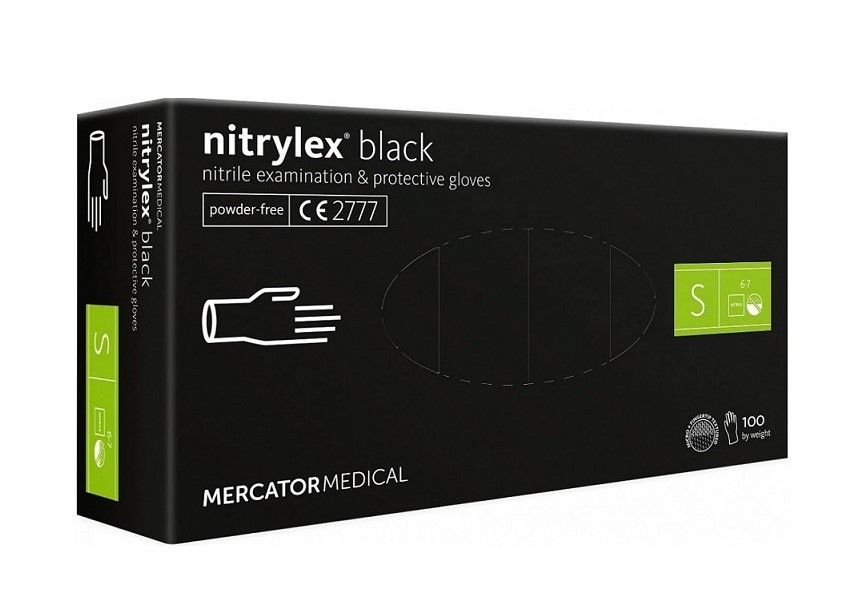Set 100 manusi de unica folosinta din nitril, Nitrylex negre, nepudrate, marimea S