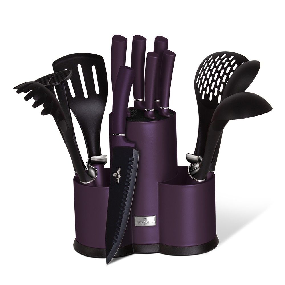 Set cutite si ustensile de bucatarie, 12 piese, Purple Eclipse Collection, Berlinger Haus, BH/6258