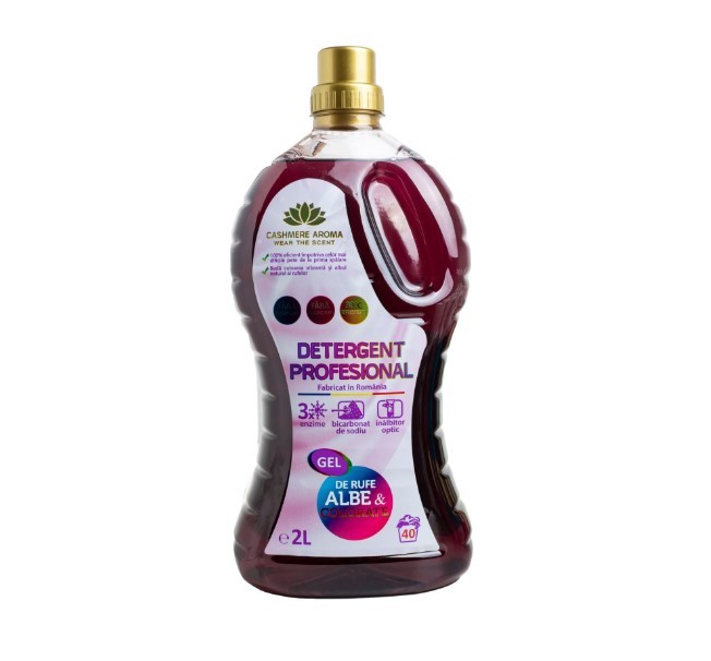 Detergent profesional fara parfum, rufe albe si color, 2 L, 40 spalari, Cashmere Aroma