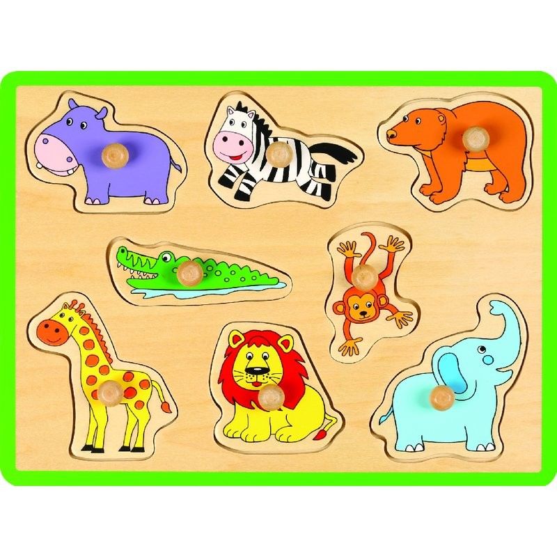 Joueco - Puzzle lemn 30 x 27 cm, 18 luni+, 8 piese, Animale salbatice