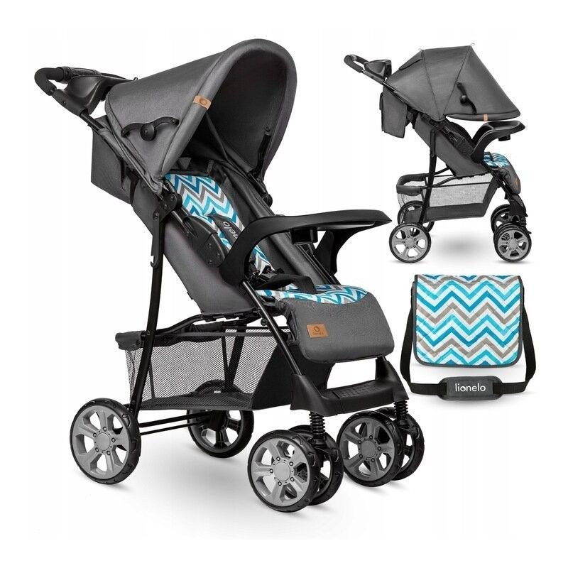 Carucior sport Emma Plus, Cu tavita, 2 Suporturi pentru pahar, Geanta accesorii, Blue Scandi