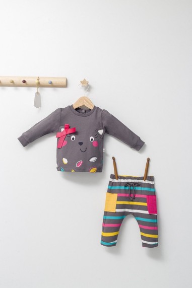 Set 2 piese cu bluzita si pantalonasi pentru fetite Colorful autum, Tongs baby (Culoare: Albastru, Marime: 9-12 luni)