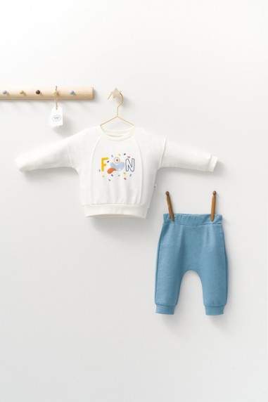 Set 2 piese cu bluzita si pantalonasi de trening Monster, Tongs baby (Culoare: Albastru, Marime: 9-12 luni)