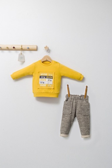 Set 2 piese cu bluzita si pantalonasi cu buzunare King, Tongs baby (Culoare: Portocaliu, Marime: 9-12 luni)