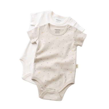 Set 2 body-uri bebe unisex -100% bumbac organic - Crem cu buline, BabyCosy (Marime: 3-6 Luni)