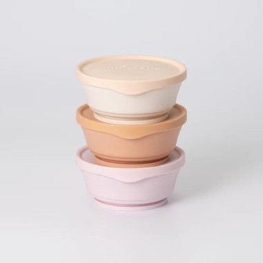 Set 3 boluri cu capac hrana bebelusi Miniware, 100% din materiale naturale biodegradabile, Cotton Candy+Toffee+Vanilla