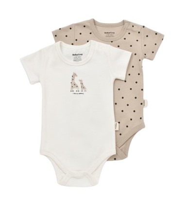 Set 2 body-uri bebe unisex Girafa, BabyCosy, 100% bumbac organic (Marime: 3-6 Luni)