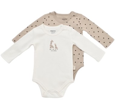 Set 2 body-uri cu maneca lunga bebe unisex Girafa, BabyCosy, 100% bumbac organic (Marime: 3-6 Luni)