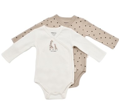 Set 2 body-uri cu maneca lunga petrecute, Girafa, BabyCosy, 100% bumbac organic (Marime: 6-9 luni)