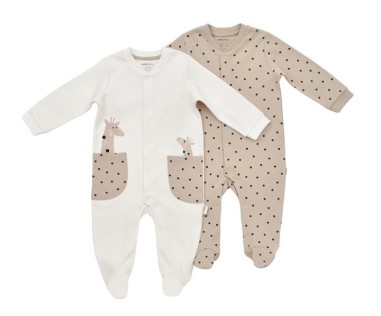 Set 2 salopete cu buzunare Girafa, BabyCosy, 100% bumbac organic (Marime: 6-9 luni)