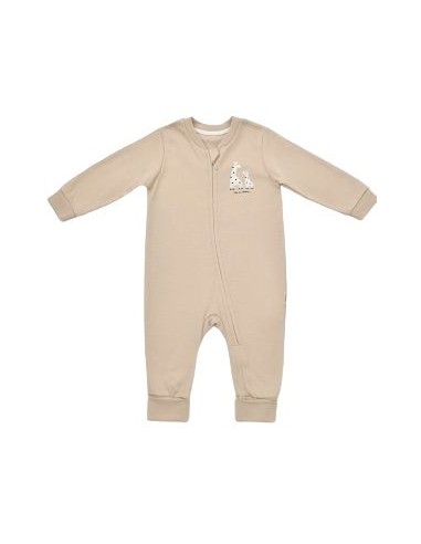 Salopeta cu fermoar Girafa, BabyCosy, 100% bumbac organic, Mink (Marime: 6-9 luni)