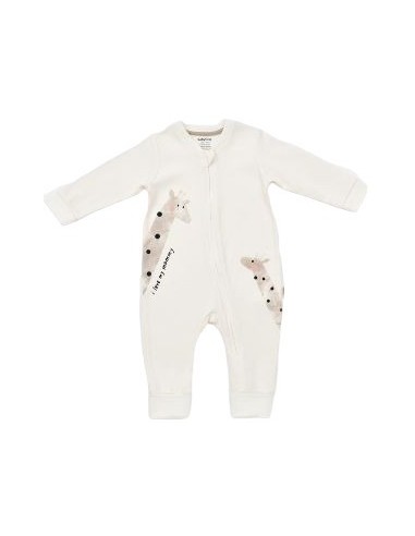 Salopeta cu fermoar Girafe, BabyCosy, 100% bumbac organic, Ecru (Marime: 6-9 luni)