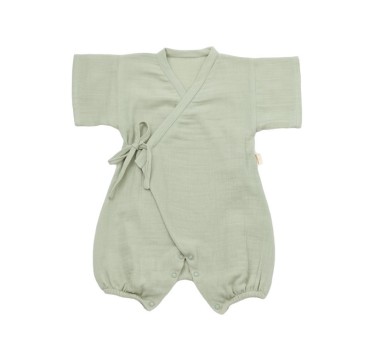 Salopeta petrecuta din muselina, BabyCosy, 100% bumbac organic, Verde (Marime: 9-12 luni)