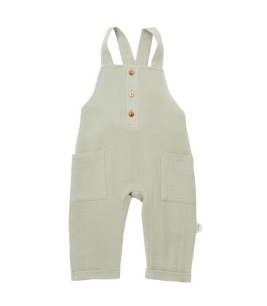 Salopeta de vara cu buzunare din muselina, BabyCosy, 100% bumbac organic, verde (Marime: 6-9 luni)