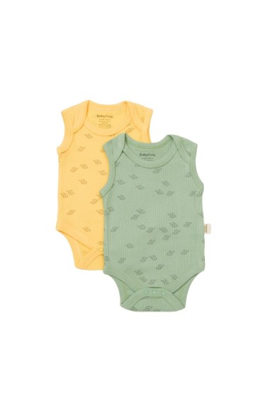 Set 2 body-uri fara maneci Printed, BabyCosy, 50% modal+50% bumbac, Lamaie/Verde (Marime: 9-12 luni)