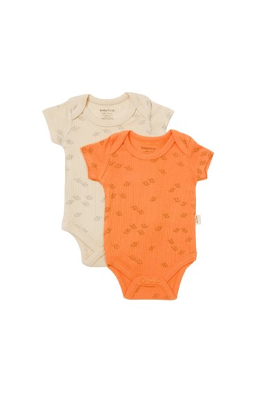 Set 2 body-uri Printed, BabyCosy, 50% modal+50% bumbac, Stone/Apricot (Marime: 6-9 luni)