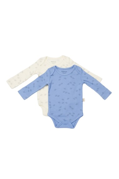 Set 2 body-uri cu maneca lunga Printed, BabyCosy, 50% modal+50% bumbac, Ecru/Lavanda (Marime: 6-9 luni)