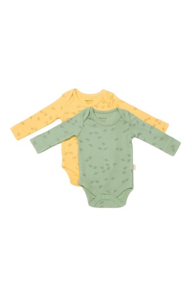 Set 2 body-uri cu maneca lunga Printed, BabyCosy, 50% modal+50% bumbac, Lamaie/Verde (Marime: 0-3 Luni)