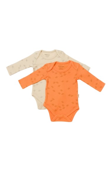 Set 2 body-uri cu maneca lunga Printed, BabyCosy, 50% modal+50% bumbac, Stone/Apricot (Marime: 9-12 luni)