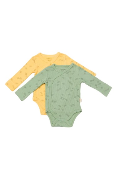 Set 2 body-uri petrecute Printed, BabyCosy, 50% modal+50% bumbac, Lamaie/Verde (Marime: 6-9 luni)