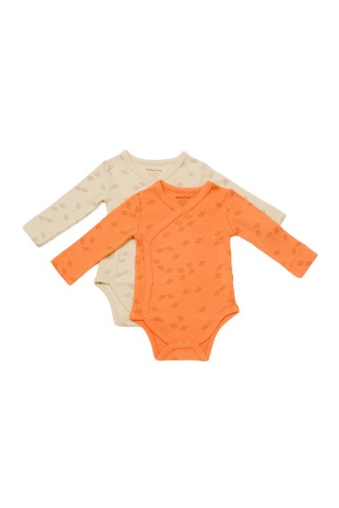 Set 2 body-uri petrecute Printed, BabyCosy, 50% modal+50% bumbac, Stone/Apricot (Marime: 6-9 luni)