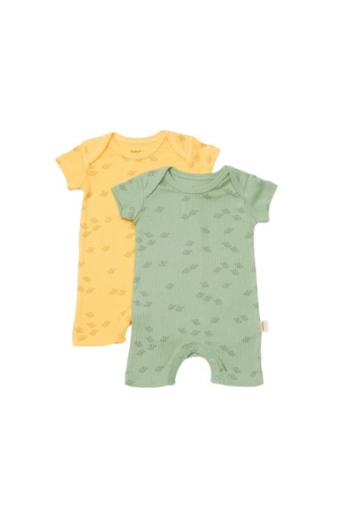 Set 2 salopete scurte Printed, BabyCosy, 50% modal+50% bumbac, Lamaie/Verde (Marime: 0-3 Luni)