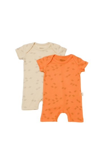 Set 2 salopete scurte Printed, BabyCosy, 50% modal+50% bumbac, Stone/Apricot (Marime: 0-3 Luni)