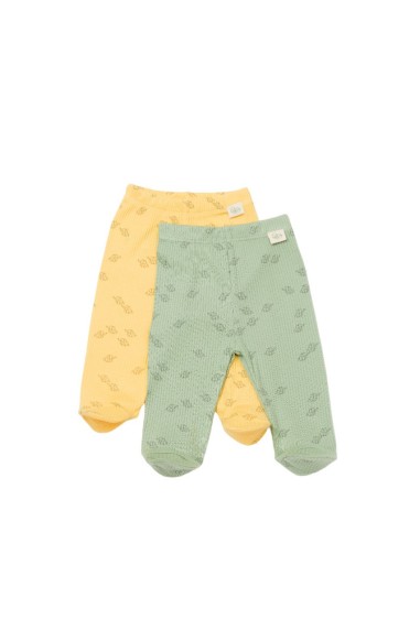 Set 2 pantalonasi cu botosei Printed, BabyCosy, 50% modal+50% bumbac, Lamaie/Verde (Marime: 6-9 luni)