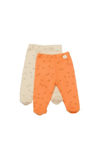 Set 2 pantalonasi cu botosei Printed, BabyCosy, 50% modal+50% bumbac, Stone/Apricot (Marime: 0-3 Luni)