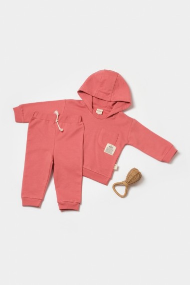 Set hanorac cu gluga si pantaloni, Two thread, 100%bumbac organic - Rose, BabyCosy (Marime: 9-12 luni)