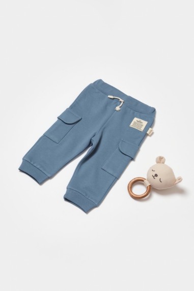 Pantaloni cu buzunare laterale, Two thread, 100%bumbac organic - Indigo, BabyCosy (Marime: 9-12 luni)