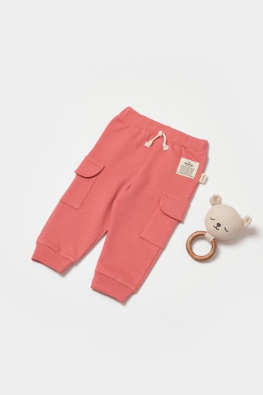 Pantaloni cu buzunare laterale, Two thread, 100%bumbac organic - Rose, BabyCosy (Marime: 12-18 Luni)