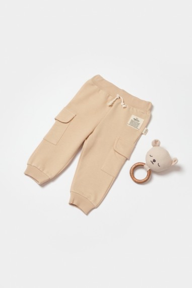 Pantaloni cu buzunare laterale, Two thread, 100%bumbac organic - Stone, BabyCosy (Marime: 6-9 luni)