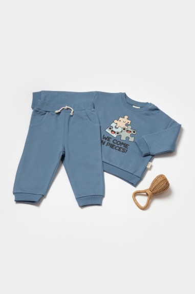 Set hanorac si pantaloni, Two thread, 100%bumbac organic - Indigo, BabyCosy (Marime: 9-12 luni)