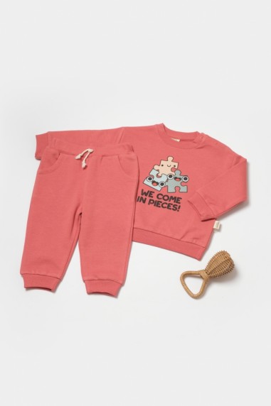 Set hanorac si pantaloni, Two thread, 100%bumbac organic - Rose, BabyCosy (Marime: 9-12 luni)