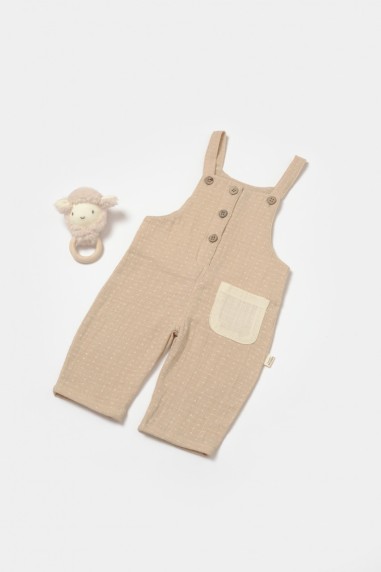 Salopeta cu bretele si buzunar, 100% bumbac - Apricot, BabyCosy (Marime: 18-24 Luni)