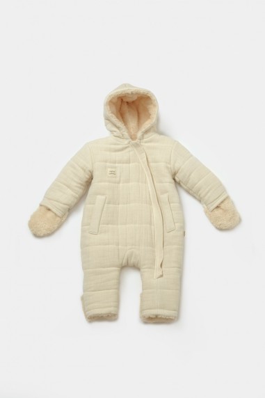 Salopeta de iarna pentru bebelusi, Winter muselin, 100% bumbac - Stone, BabyCosy (Marime: 6-9 luni)