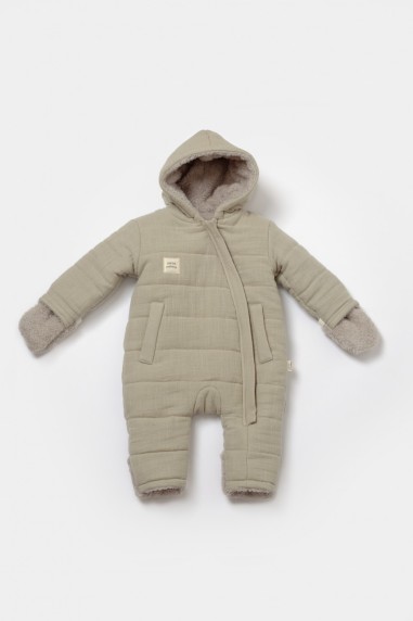 Salopeta de iarna pentru bebelusi, Winter muselin, 100% bumbac - Verde, BabyCosy (Marime: 9-12 luni)