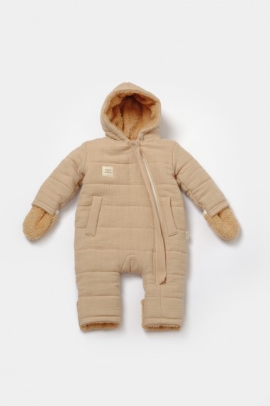 Salopeta de iarna pentru bebelusi, Winter muselin, 100% bumbac - Apricot, BabyCosy (Marime: 9-12 luni)