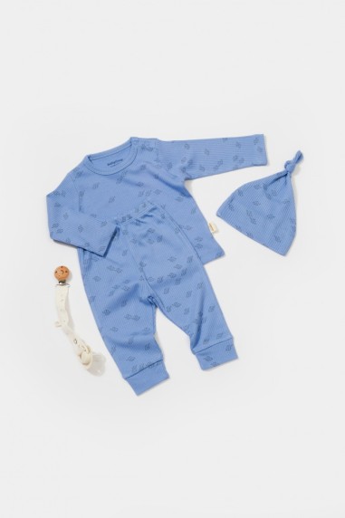 Set 3 piese:bluza, pantaloni si caciulita Printed, BabyCosy, 50% modal+50% bumbac, Lavanda (Marime: 6-9 luni)