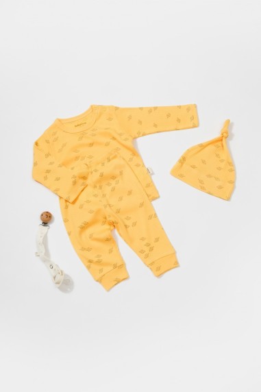 Set 3 piese:bluza, pantaloni si caciulita Printed, BabyCosy, 50% modal+50% bumbac, Lamaie (Marime: 6-9 luni)