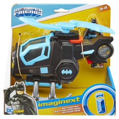 FISHER PRICE IMAGINEXT DC SUPER FRIENDS VEHICUL ELICOPTER CU FIGURINA BATMAN CU COSTUM NEGRU