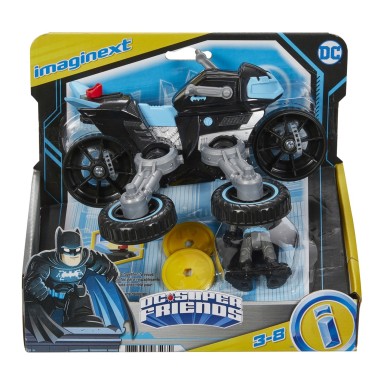 FISHER PRICE IMAGINEXT DC SUPER FRIENDS VEHICUL MOTOCICLETA CU FIGURINA BATMAN CU COSTUM GRI