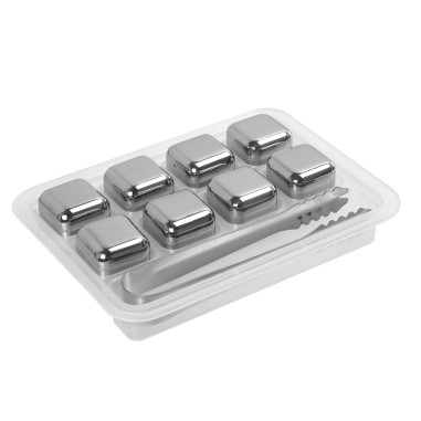 Set 8 cuburi pentru racirea bauturilor si cleste, inox - Zokura