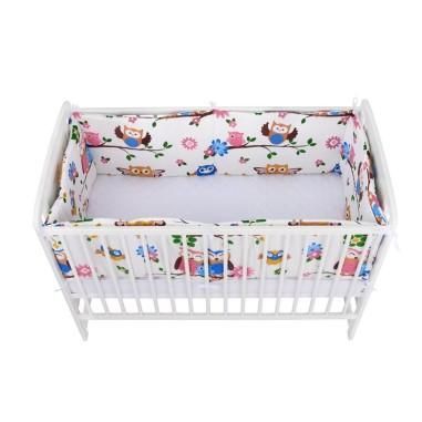 Set 2 bucati aparatori pat, 2 x 180x35 cm, Bumbac, patut 120x60 cm, Bufnitele vesele, Alb BabyNeeds - produs de calitate si ieft