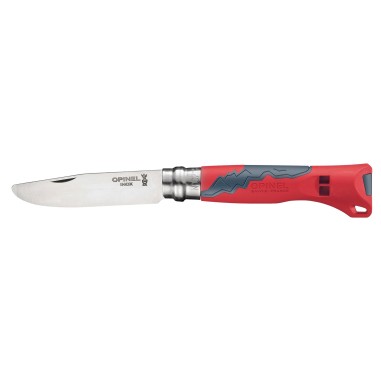 Cutit de buzunar cu fluier N°07, inox, 8cm, "Outdoor Junior", Red - Opinel